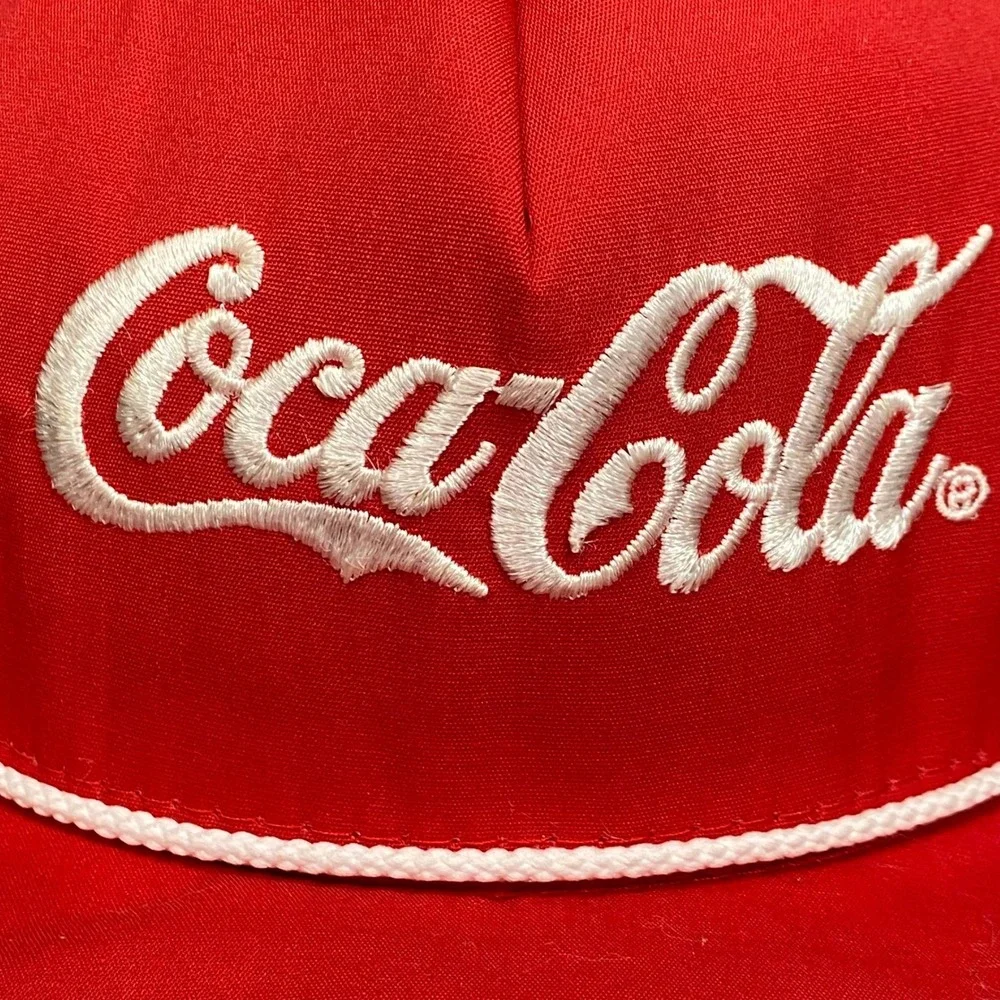 Vintage Coca Cola Trucker Hat Red Rope Mesh Snapback Cap Script Made In USA